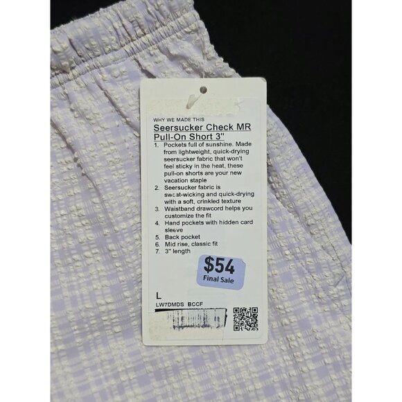 NWT Lululemon Seersucker Check Strappy Lavender Tank & 3" Pull-On Short Set M/L - Picture 11 of 16